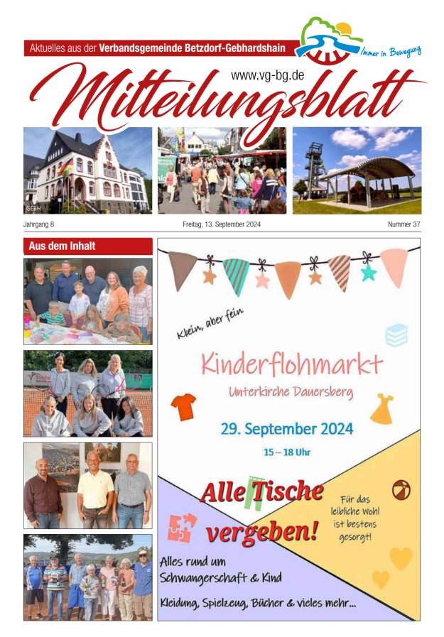 Aktuelles aus der VG Betzdorf-Gebhardshain Ausgabe Gebhardshain Titelblatt 37/2024
