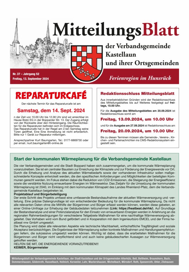 Mitteilungsblatt Kastellaun Titelblatt 37/2024