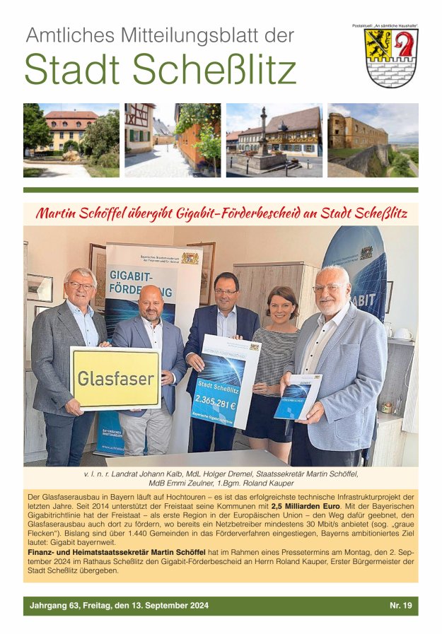 Scheßlitzer Anzeiger - Amtliches Mitteilungsblatt der Stadt Scheßlitz Titelblatt 19/2024