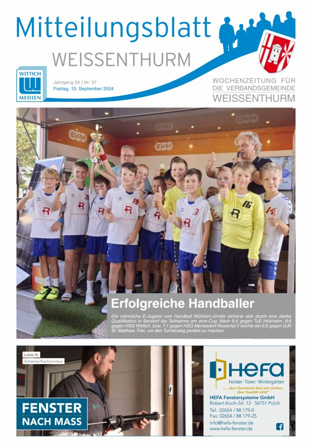 Mitteilungsblatt für den Bereich der Verbandsgemeinde Weißenthurm Titelblatt 37/2024