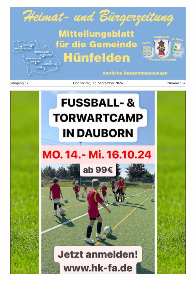 Mitteilungsblatt für die Gemeinde Hünfelden Titelblatt 37/2024
