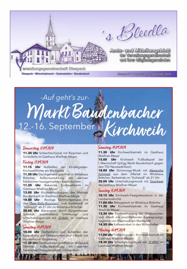 Amts- und Mitteilungsblatt VGem Diespeck Titelblatt 37/2024