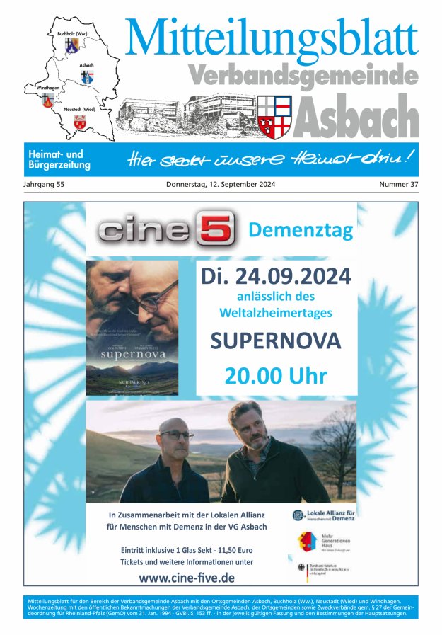 Mitteilungsblatt Verbandsgemeinde Asbach Titelblatt 37/2024