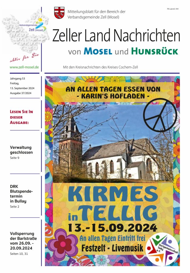 Zeller Land Nachrichten Titelblatt 37/2024