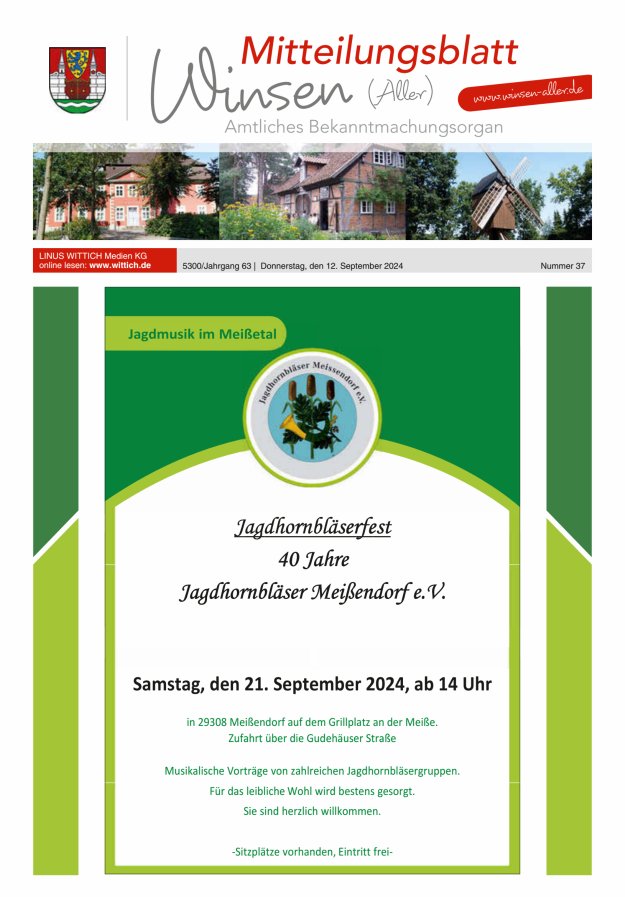 Mitteilungsblatt der Gemeinde Winsen Titelblatt 37/2024