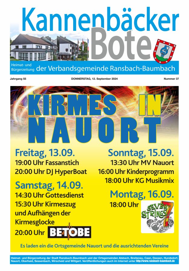Kannenbäcker-Bote der Verbandsgemeinde Ransbach-Baumbach Titelblatt 37/2024