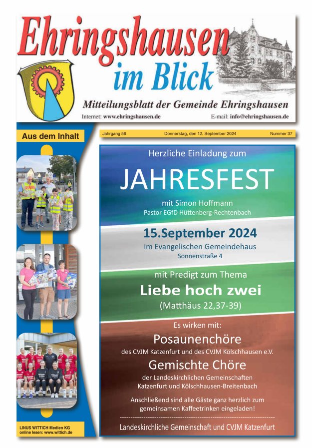 Mitteilungsblatt der Gemeinde Ehringshausen Titelblatt 37/2024