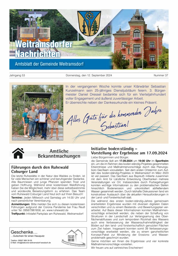 Weitramsdorfer Nachrichten Titelblatt 37/2024