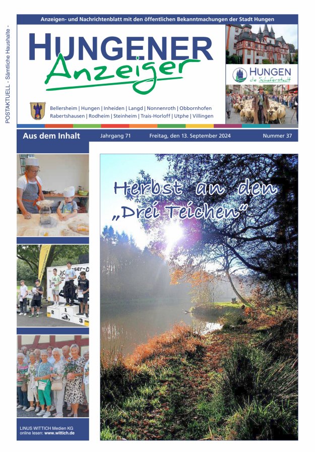 Anzeigen- und Nachrichtenblatt mit den öff  Bekanntmachungen der Stadt Hungen Titelblatt 37/2024