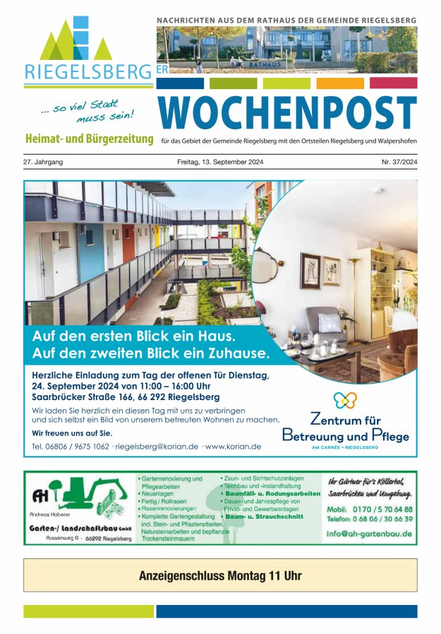 Riegelsberger Wochenpost Titelblatt 37/2024
