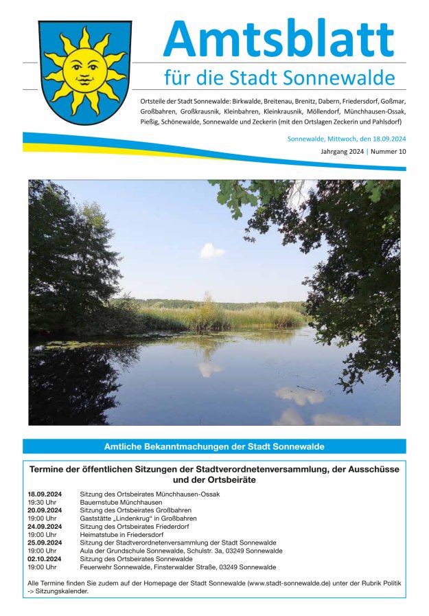 Amtsblatt für die Stadt Sonnewalde Titelblatt 10/2024