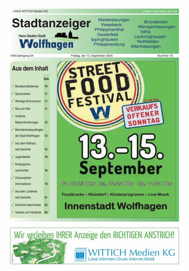Wolfhager Stadtanzeiger Titelblatt 19/2024