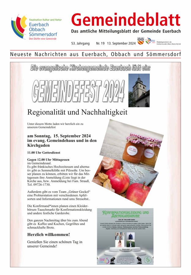 Gemeindeblatt der Gemeinde Euerbach Titelblatt 19/2024