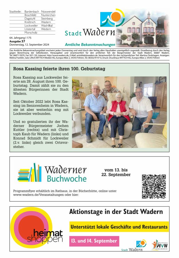 Stadt Wadern Titelblatt 37/2024