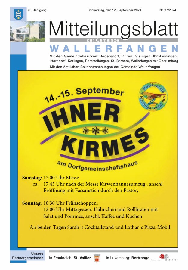 Mitteilungsblatt Gemeinde Wallerfangen Titelblatt 37/2024