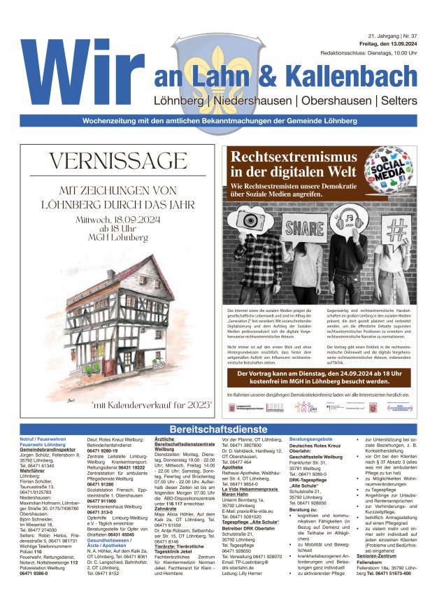 Amtliches Mitteilungsblatt der Gemeinde Löhnberg Titelblatt 37/2024