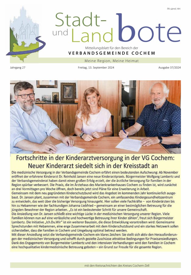 Stadt- und Landbote VG Cochem Titelblatt 37/2024