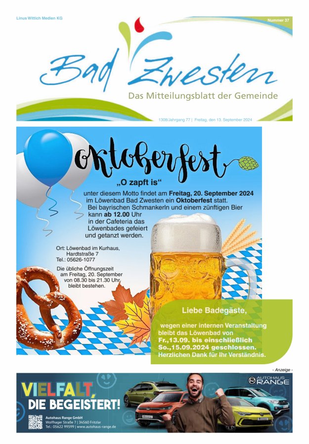 Heimatzeitung Bad Zwesten Titelblatt 37/2024