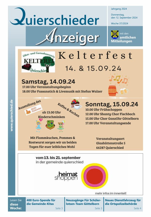 Quierschieder Anzeiger Titelblatt 37/2024