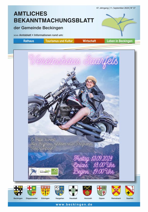 Amtsblatt Beckingen Titelblatt 37/2024