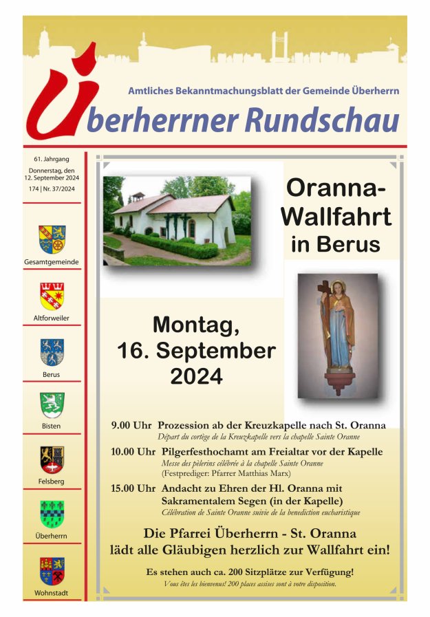 Überherrner Rundschau Titelblatt 37/2024