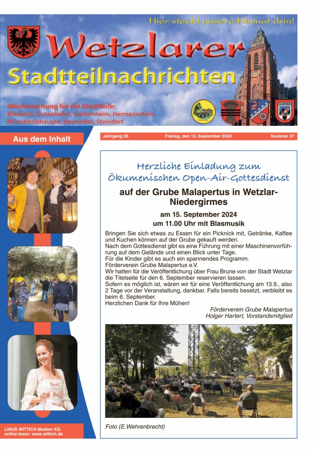 Wetzlarer Stadtteilnachrichten Titelblatt 37/2024