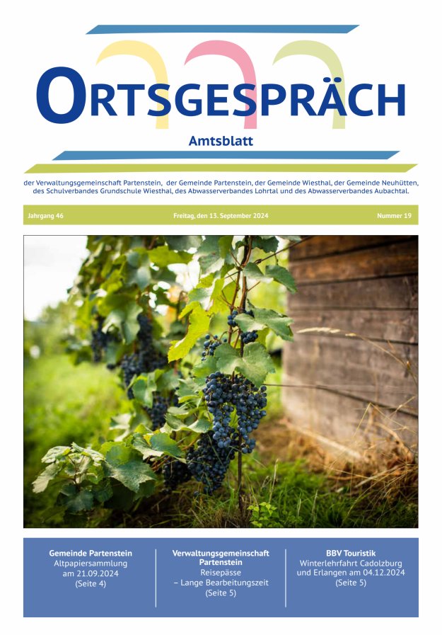 Ortsgespräch - Amtsblatt der VG Partenstein und ihrer Körperschaften Titelblatt 19/2024