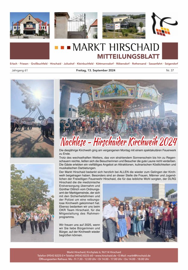 Mitteilungsblatt Markt Hirschaid Titelblatt 37/2024