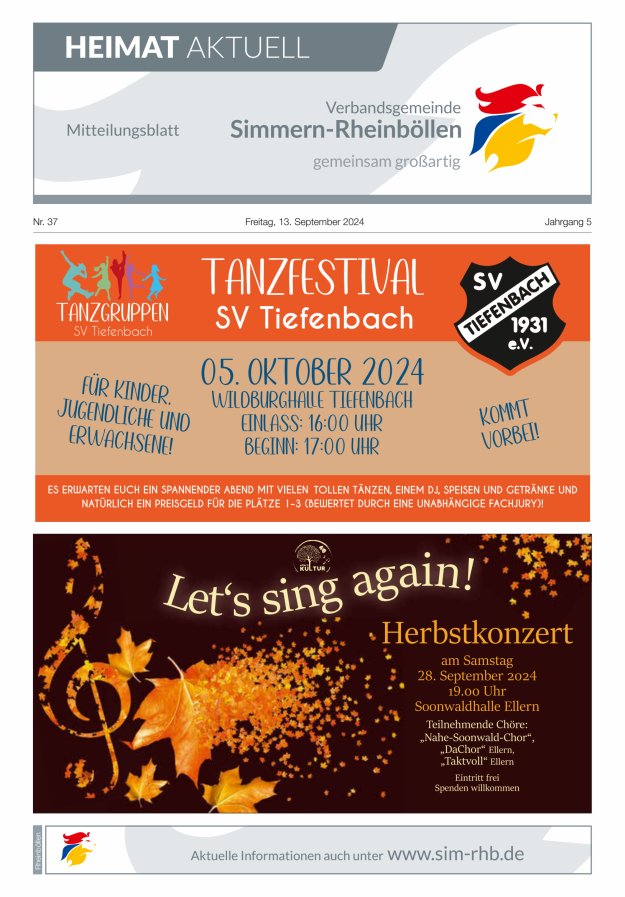 Heimat Aktuell Mitteilungsblatt der VG Simmern-Rheinböllen-Ausg Rheinböllen Titelblatt 37/2024