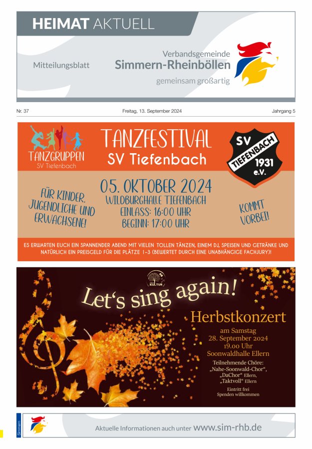 Heimat Aktuell - Mitteilungsbl der VG Simmern-Rheinböllen Ausg Simmern Titelblatt 37/2024