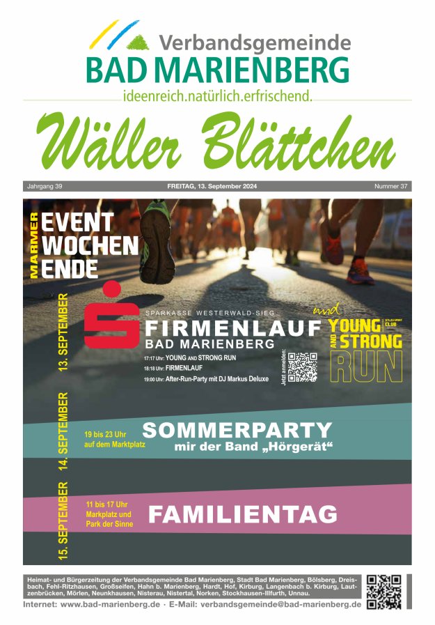 Wäller Blättchen - Verbandsgemeinde Bad Marienberg Titelblatt 37/2024