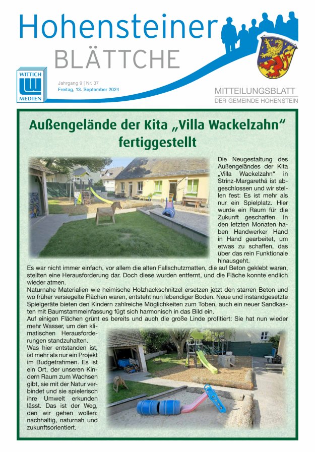 Hohensteiner Blättche Titelblatt 37/2024