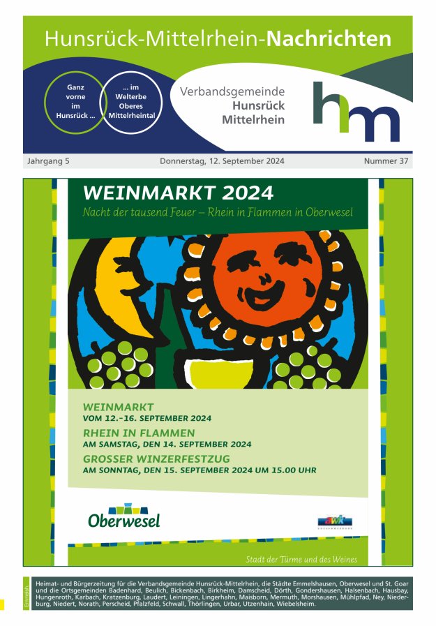 Hunsrück-Mittelrhein Nachrichten Ausgabe Emmelshausen Titelblatt 37/2024