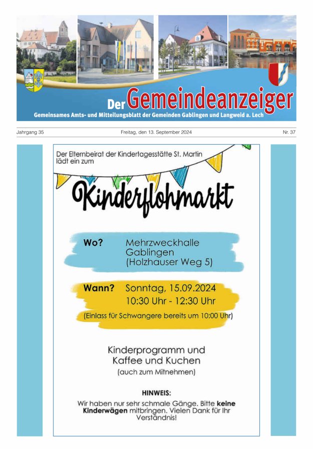 Der Gemeindeanzeiger - Gablingen Langweid Titelblatt 37/2024