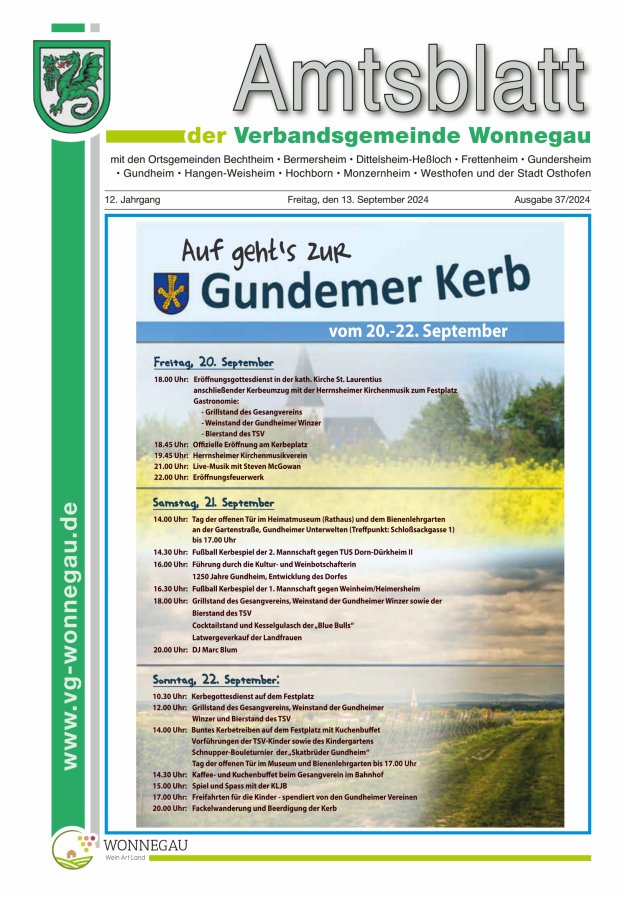 Amtsblatt VG Wonnegau Titelblatt 37/2024