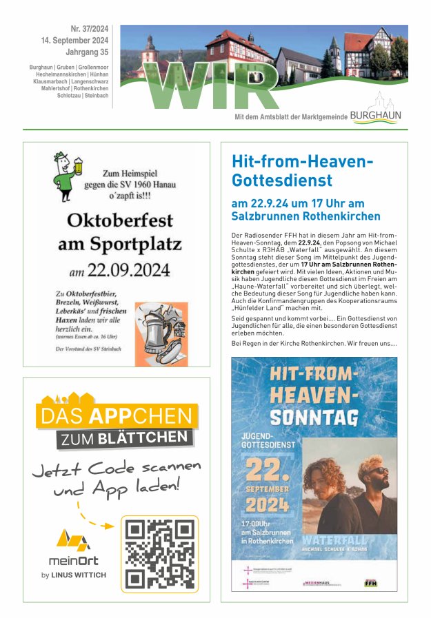 WIR - mit Amtsblatt der Marktgemeinde Burghaun Titelblatt 37/2024