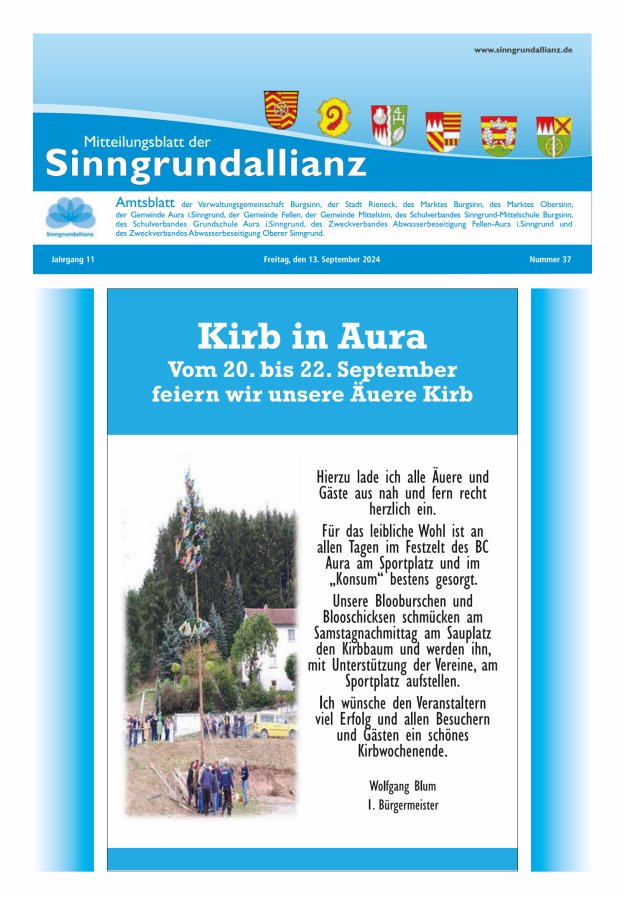 Mitteilungsblatt der Sinngrundallianz Titelblatt 37/2024