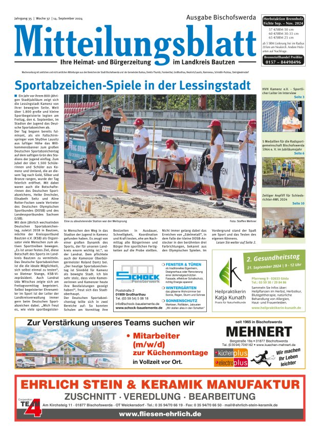 Mitteilungsblatt LK Bautzen Ausgabe Bischofswerda Titelblatt 36/2024