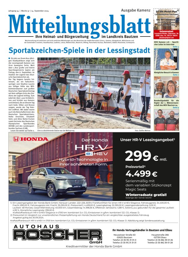 Mitteilungsblatt LK Bautzen Ausgabe Kamenz Titelblatt 36/2024