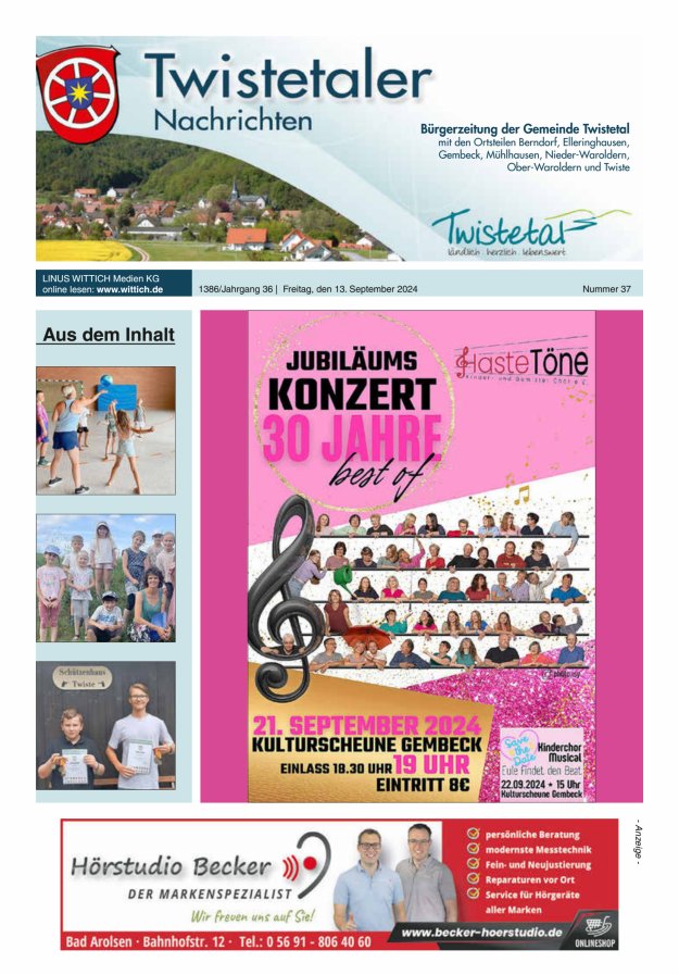 Twistetaler Nachrichten Titelblatt 37/2024