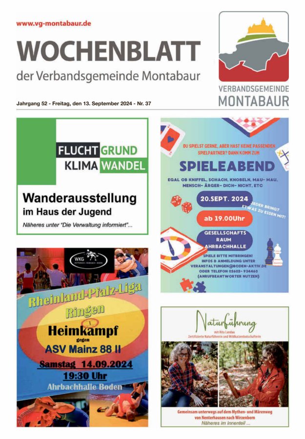 Wochenblatt der Verbandsgemeinde Montabaur Titelblatt 37/2024