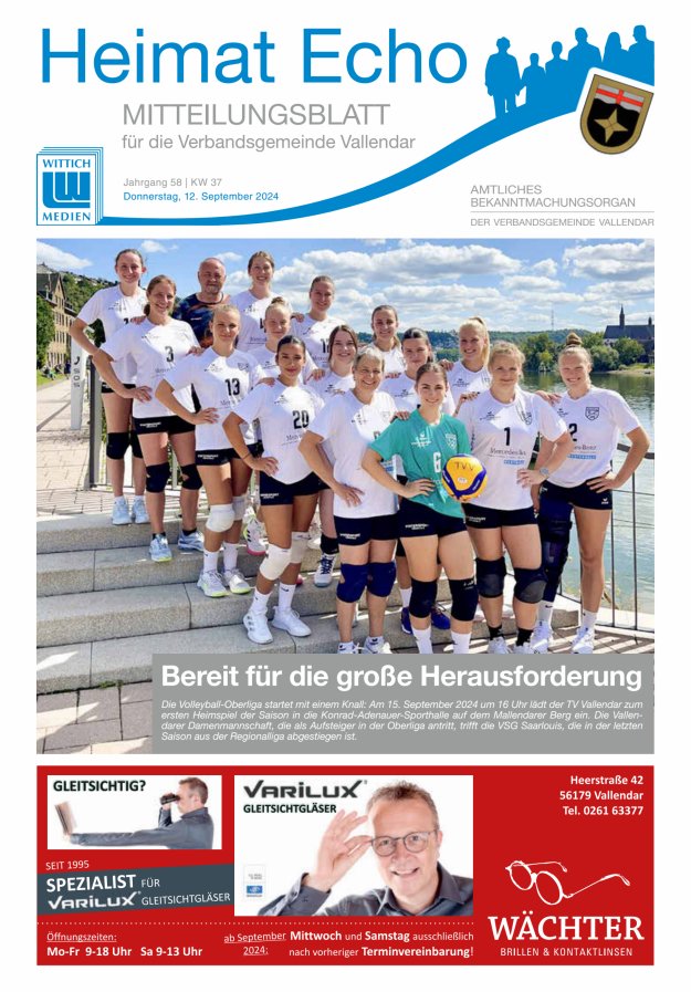 Heimat-Echo - Heimat- und Bürgerzeitung Verbandsgemeinde Vallendar Titelblatt 37/2024