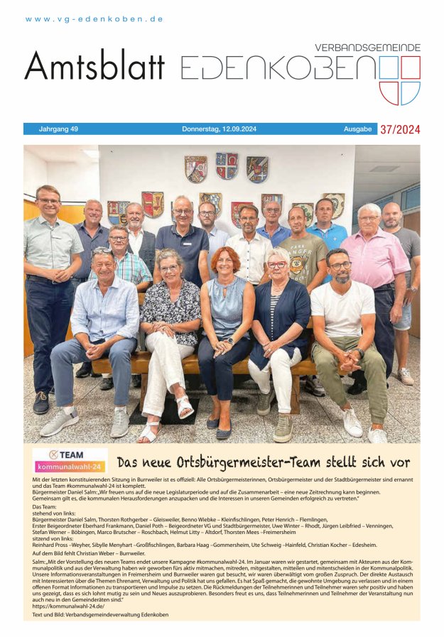 Amtsblatt VG Edenkoben Titelblatt 37/2024