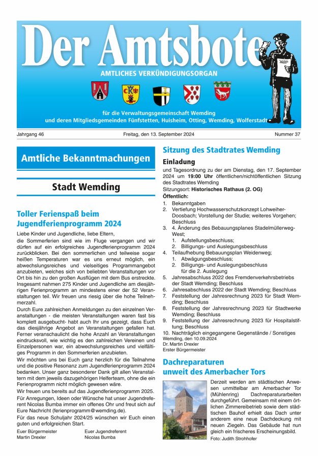 Der Amtsbote - Wemding Verwaltungsgemeinschaft Titelblatt 37/2024