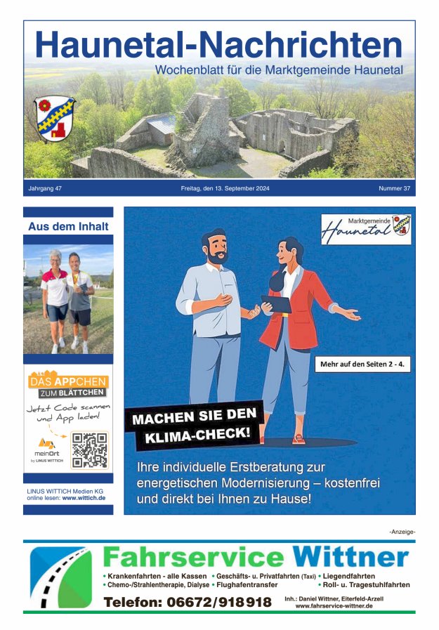 Haunetal-Nachrichten Titelblatt 37/2024
