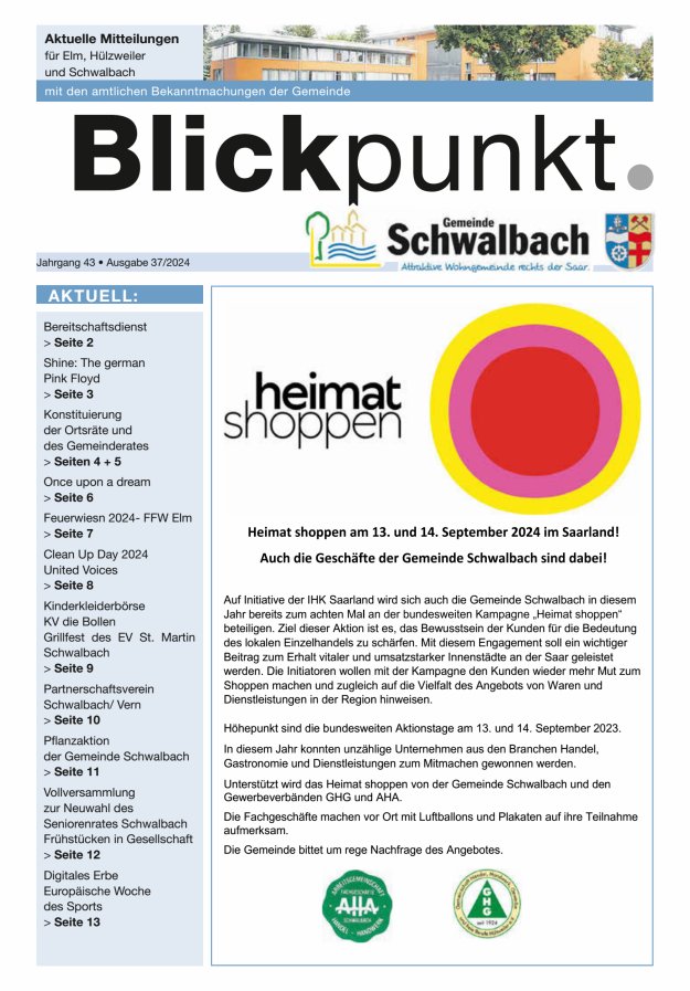 Blickpunkt Schwalbach Titelblatt 37/2024