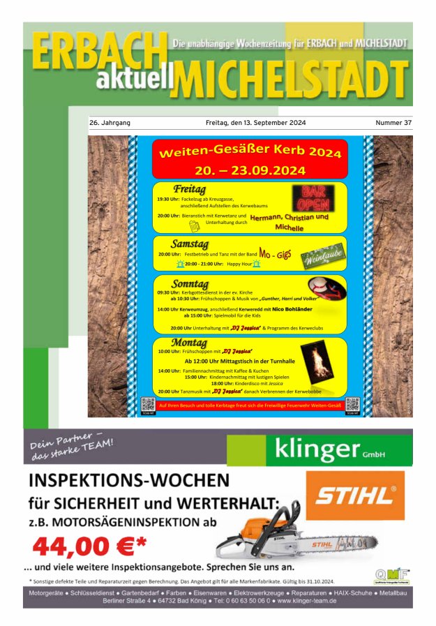 Erbach-Michelstadt aktuell Titelblatt 37/2024