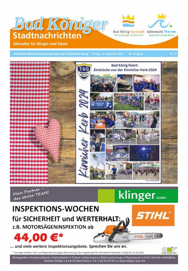 Bad Königer Stadtnachrichten und Badeblatt Titelblatt 37/2024