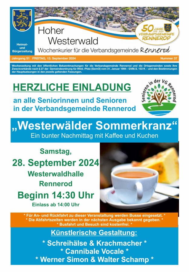 Hoher Westerwald - Wochenkurier für die Verbandsgemeinde Rennerod Titelblatt 37/2024