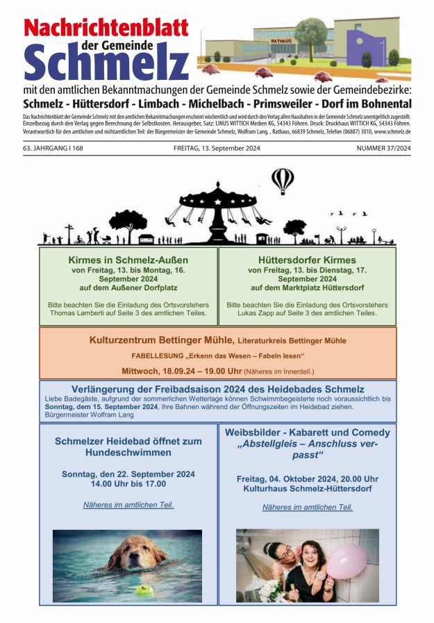 Nachrichtenblatt Schmelz Titelblatt 37/2024